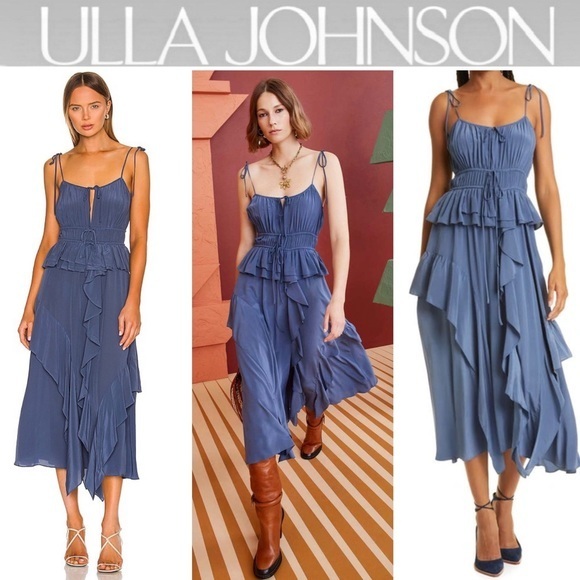 Ulla Johnson Dresses & Skirts - ULLA JOHNSON Livinia ruffled gathered silk midi dress in Indigo Blue 0 NWT 765$